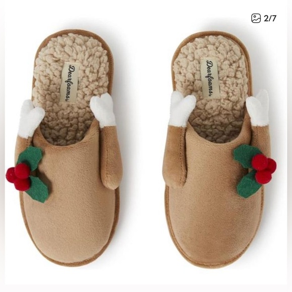 NWT 🤎❤️Dearfoams Women's Tan Slippers with Festive Red Details size XL 11/12 🤎❤️ - Picture 5 of 14